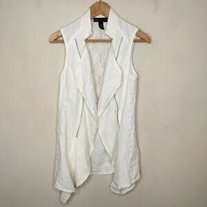 INC International Concept Linen Vest Open Front Lace Trim